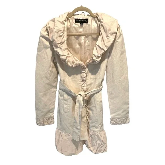 Blanc Noir Ruffle Trench Jacket Womens M Cream Coquette Avant-Garde Belted Coat - Picture 2 of 11